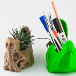 3D Printed T-Rex Planter, Dinosaur Skull Succulent Pot, Jurassic Park Decor, Pen Holder - thumbnail 3