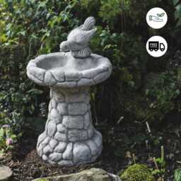 Enchanting Stone Hand Cast Pebble Design Birdbath With Bird - thumbnail 2