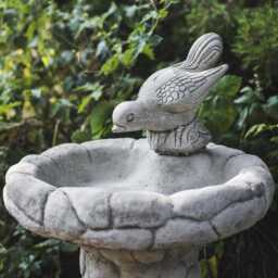 Enchanting Stone Hand Cast Pebble Design Birdbath With Bird - thumbnail 3