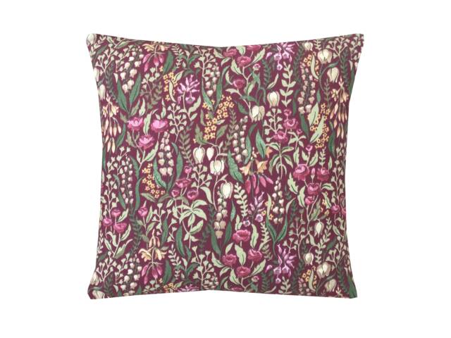 William Morris Style Pillow Cover Claret Red Floral Linen Cushion - image 1