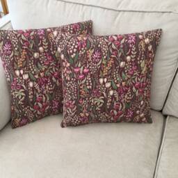 William Morris Style Pillow Cover Claret Red Floral Linen Cushion - thumbnail 3