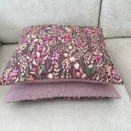 William Morris Style Pillow Cover Claret Red Floral Linen Cushion - thumbnail 2