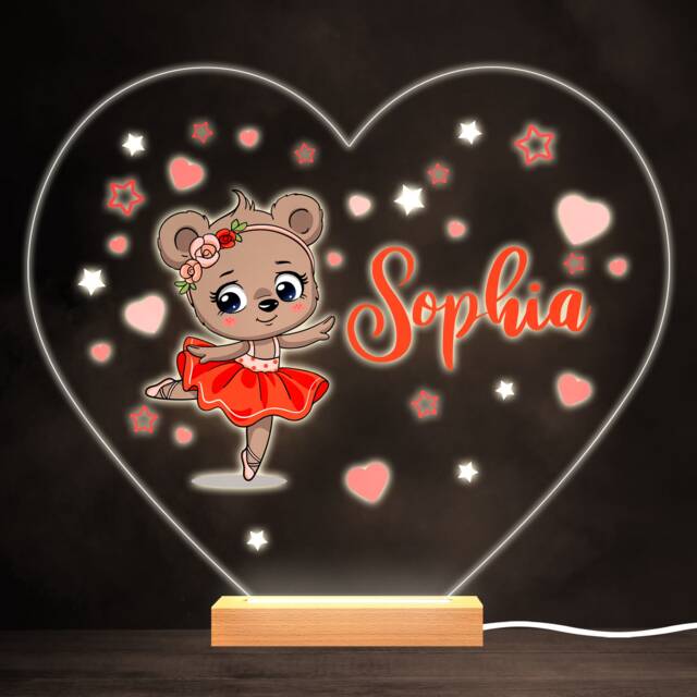 Ballet Dancer Bear Ballerina Colourful Heart Personalised Gift Lamp Night Light - Bedroom - image 1