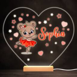 Ballet Dancer Bear Ballerina Colourful Heart Personalised Gift Lamp Night Light - Bedroom