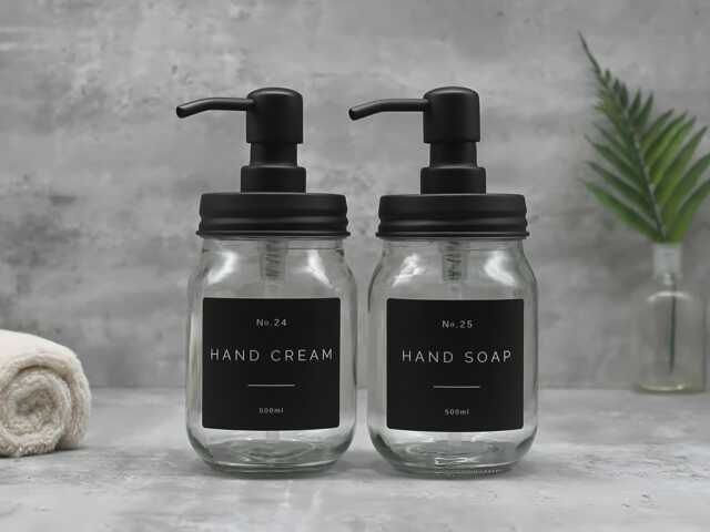 Refillable Mason Jar Soap Dispenser Clear Glass With Black Metal Pump - image 1