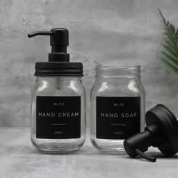 Refillable Mason Jar Soap Dispenser Clear Glass With Black Metal Pump - thumbnail 2