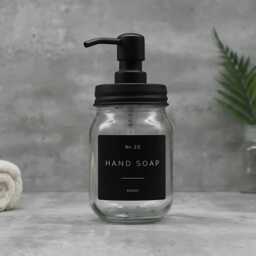 Refillable Mason Jar Soap Dispenser Clear Glass With Black Metal Pump - thumbnail 3