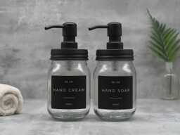 Refillable Mason Jar Soap Dispenser Clear Glass With Black Metal Pump - thumbnail 1