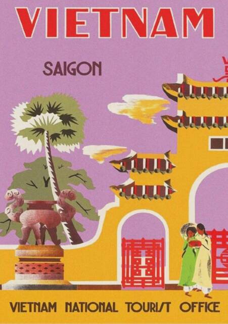 Vintage Visit Vietnam Print, Travel Vietnamese Print