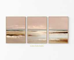 Coastal Landscape Wall Art Set Of 3 Abstract Beach Poster Print - thumbnail 1