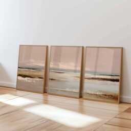 Coastal Landscape Wall Art Set Of 3 Abstract Beach Poster Print - thumbnail 2
