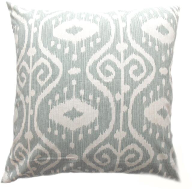 Pillows Custom Cover - Spa Blue Mineral Mist Taupe Ivory Cream Ikat Quatrefoil Coastal Nautical - image 1