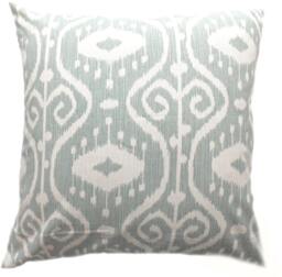 Pillows Custom Cover - Spa Blue Mineral Mist Taupe Ivory Cream Ikat Quatrefoil Coastal Nautical - thumbnail 1