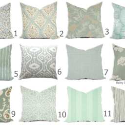 Pillows Custom Cover - Spa Blue Mineral Mist Taupe Ivory Cream Ikat Quatrefoil Coastal Nautical - thumbnail 2