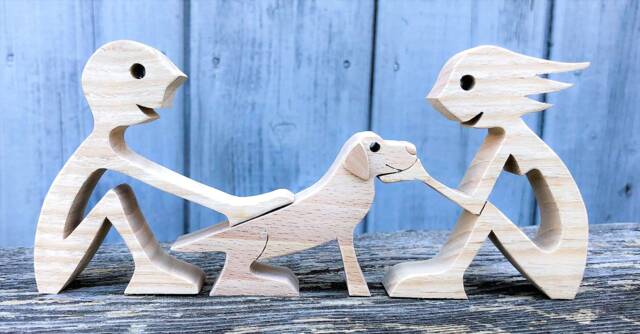 A Couple Dog Version 2 Original Wood Sculpture 2Comma5D - image 1