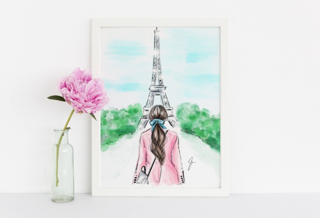 Pink & Paris - Fashion Illustration Print Art - Fashion Sketch Print Home Decor By Melsy's Illustrations - image 1