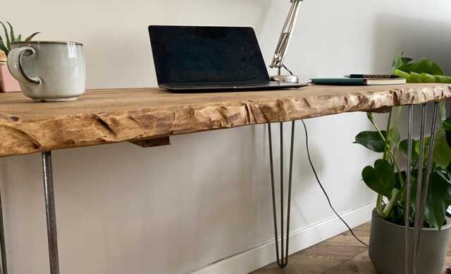 For??t Live Edge Industrial Rustic Hairpin Leg Desk Table Handcrafted With Solid Wood - image 1