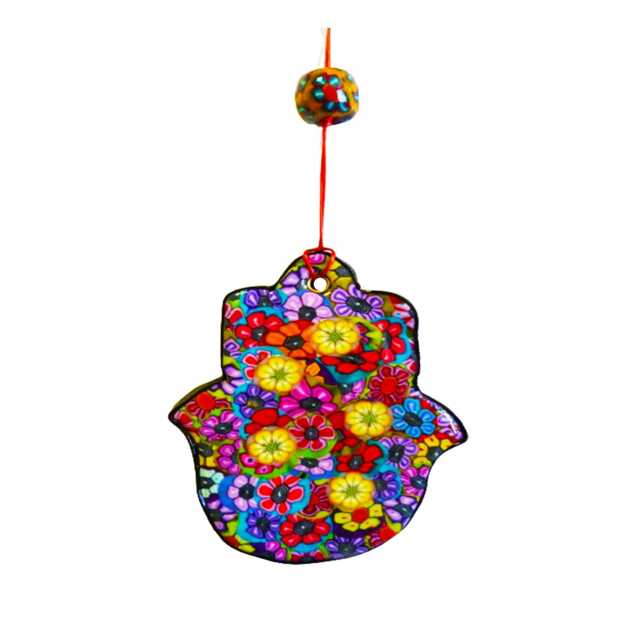 Handmade Colorful Hamsa Art - Polymer Clay, 4.7In X 4.3In - image 1
