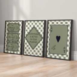 Set Of 3 Cosy Quote Prints Modern Wall Art Posters, Ticket Prints, Girly Teen Wall Art, Bedtime Quoted, Green Posters - thumbnail 1