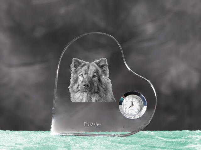 Eurasier - Crystal Clock in The Shape Of A Heart With Image Pure-Bred Dog - image 1