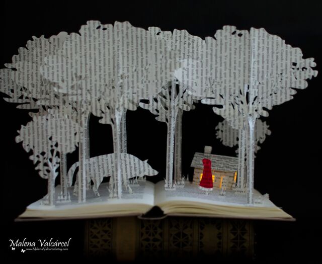 Red Riding Hood Book Sculpture - Altered Art With Led Light - image 1