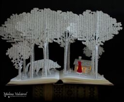 Red Riding Hood Book Sculpture - Altered Art With Led Light - thumbnail 1