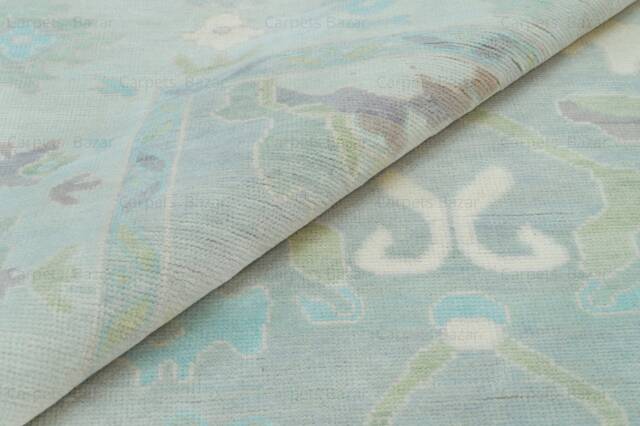 Hand Knotted Oushak Wool Rug, Blue Beige Green, Modern Fine Wooldesign Ar_3623 - image 1