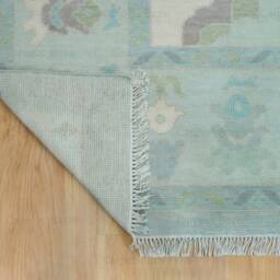 Hand Knotted Oushak Wool Rug, Blue Beige Green, Modern Fine Wooldesign Ar_3623 - thumbnail 3