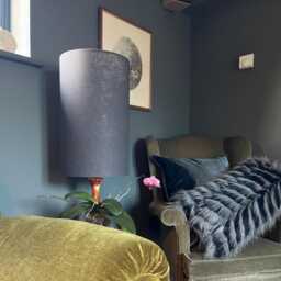 Dark Grey Linen Drum Extra Tall Cylindrical Lampshade, With A White Lining, Pewter Grey - thumbnail 1
