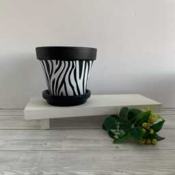 Zebra Print Plant Pot, Hand Painted Black Terracotta Planter, Home Decor, Boho Animal Print, Large Print - thumbnail 3