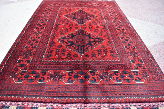 Handmade Afghan Bokhara Rug Turkmen Wool, Red Oriental Carpet - 3x5 Ft - image 1