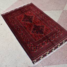 Handmade Afghan Bokhara Rug Turkmen Wool, Red Oriental Carpet - 3x5 Ft - thumbnail 3