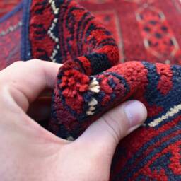 Handmade Afghan Bokhara Rug Turkmen Wool, Red Oriental Carpet - 3x5 Ft - thumbnail 4