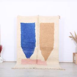 Moroccan Rug, Beni Ouarain 5x7 Ft, Fabulous White & Blue Carpet - thumbnail 1