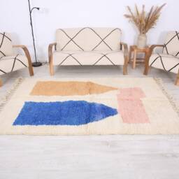 Moroccan Rug, Beni Ouarain 5x7 Ft, Fabulous White & Blue Carpet - thumbnail 2