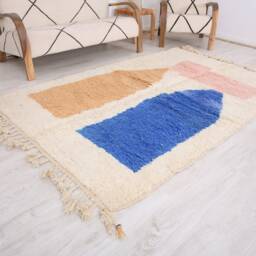 Moroccan Rug, Beni Ouarain 5x7 Ft, Fabulous White & Blue Carpet - thumbnail 3
