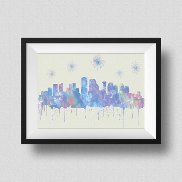 New Orleans Skyline Watercolor Rainbow Color Map Art Print Louisiana Ink Splash Poster Canvas
