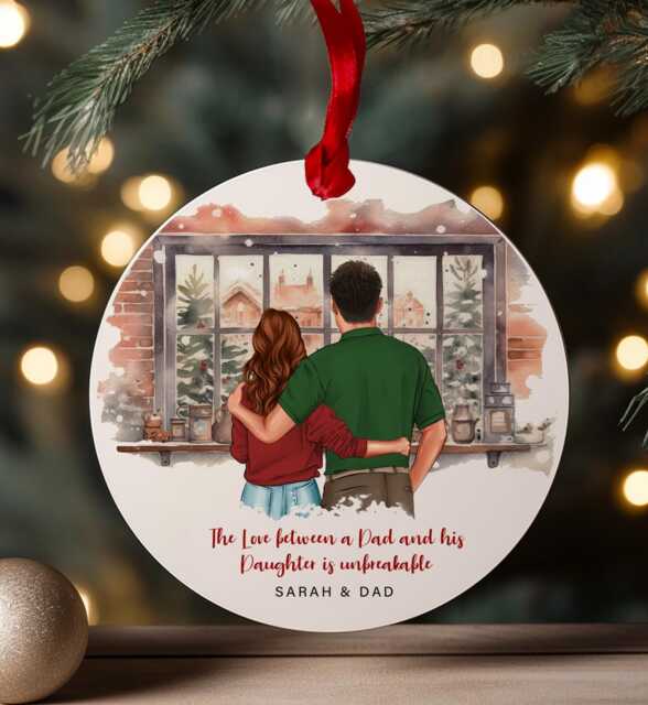 Dad & Daughter Christmas Ornament, Custom Tree Acrylic Bauble, Personalised Gift, Daddy Present Family Print - image 1