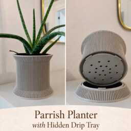 Parrish Planter With Hidden Drip Tray - Modern 3D Printed Plant Pot Minimal Ribbed Indoor - thumbnail 1