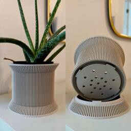 Parrish Planter With Hidden Drip Tray - Modern 3D Printed Plant Pot Minimal Ribbed Indoor - thumbnail 4