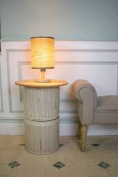 Tall Light Ash Table Lamp With A Wooden Shade & Wood Base, Ideal As Bedside, Accent Or Desk For Ambient Atmosphere - thumbnail 1