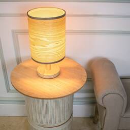 Tall Light Ash Table Lamp With A Wooden Shade & Wood Base, Ideal As Bedside, Accent Or Desk For Ambient Atmosphere - thumbnail 3