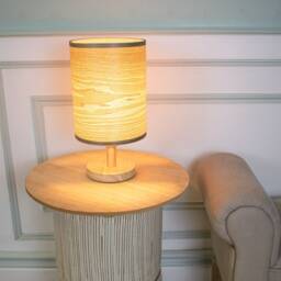 Tall Light Ash Table Lamp With A Wooden Shade & Wood Base, Ideal As Bedside, Accent Or Desk For Ambient Atmosphere - thumbnail 2