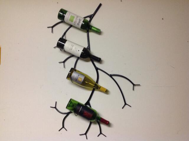 Branch Shaped Metal Wine Rack Holds 4 Bottles , Twig Style Original One Of A Kind - image 1