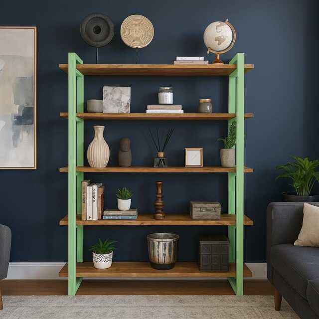 Reclaimed Wood Bookcase Free Standing Shelving Unit With Box Section Frame - image 1