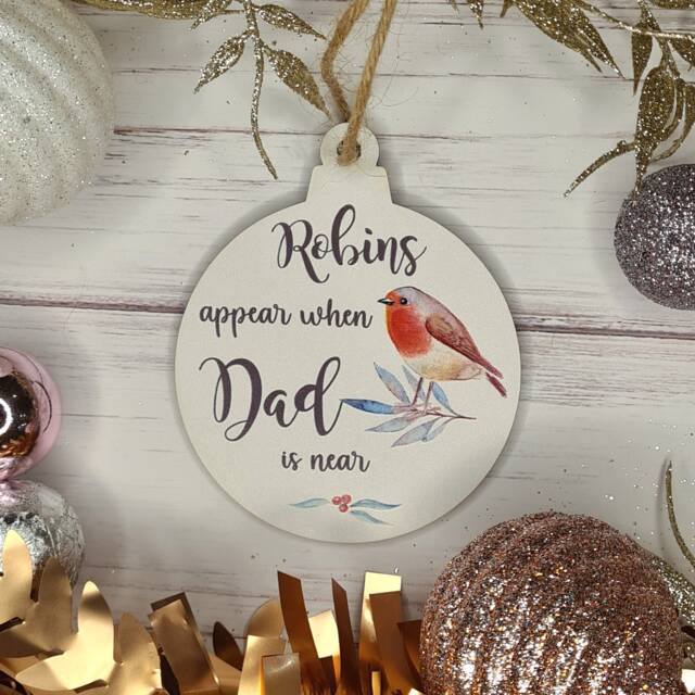 Robin Memorial Bauble ~ Personalised Wooden Christmas Tree Decoration - image 1