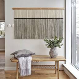 Large Dip Dye Wall Hanging, Black Tapestry, Yarn Art, Decor, Woven Dyed Minimalist Fiber Art - thumbnail 2