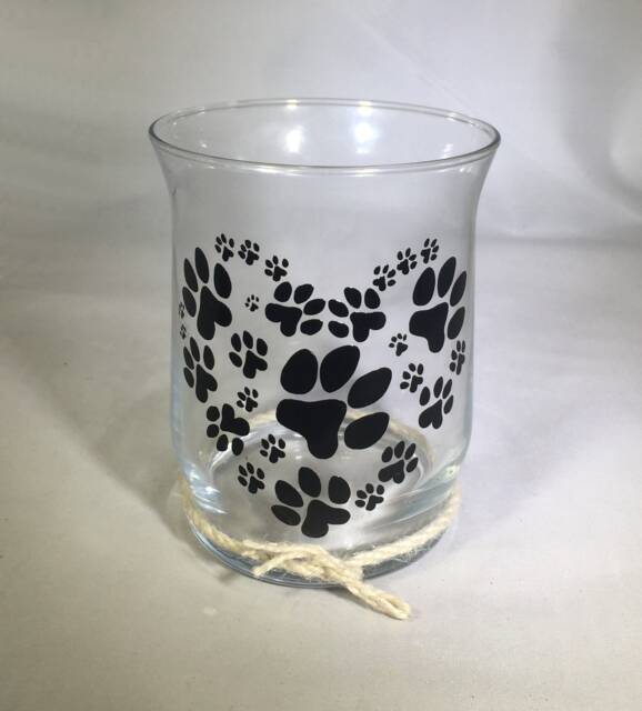 Paw Print Heart Glass Candle Holder - Animal Lover Gift - image 1