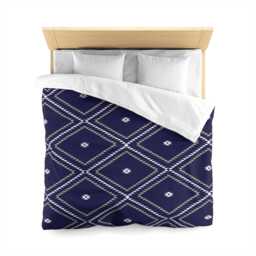 Microfiber Duvet Cover, Southwestern Geometric, Navy Beige White, Soft Bedding Set, Tribal Print Home Decor, Aztec Style Bedroom Accessories