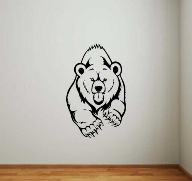 Grizzly Bear Wall Vinyl Decal Animal Predator Sticker Interior Art Murals Home Removable Decor - 8Bgr1 - image 1